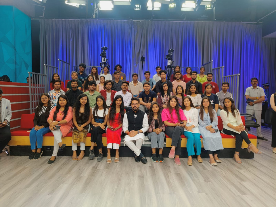Media visit at News Channel TV-18. The show anchor is Amish Devgan